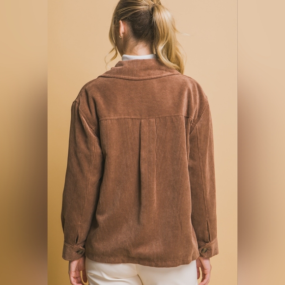 Love Tree Corduroy Button Up Jacket with Sherpa Inside - Picture 2 of 6
